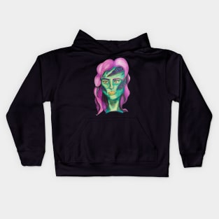 Colourful Zombie girl with stitched face Kids Hoodie